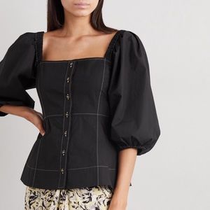 GANNI BLACK COTTON BLOUSE